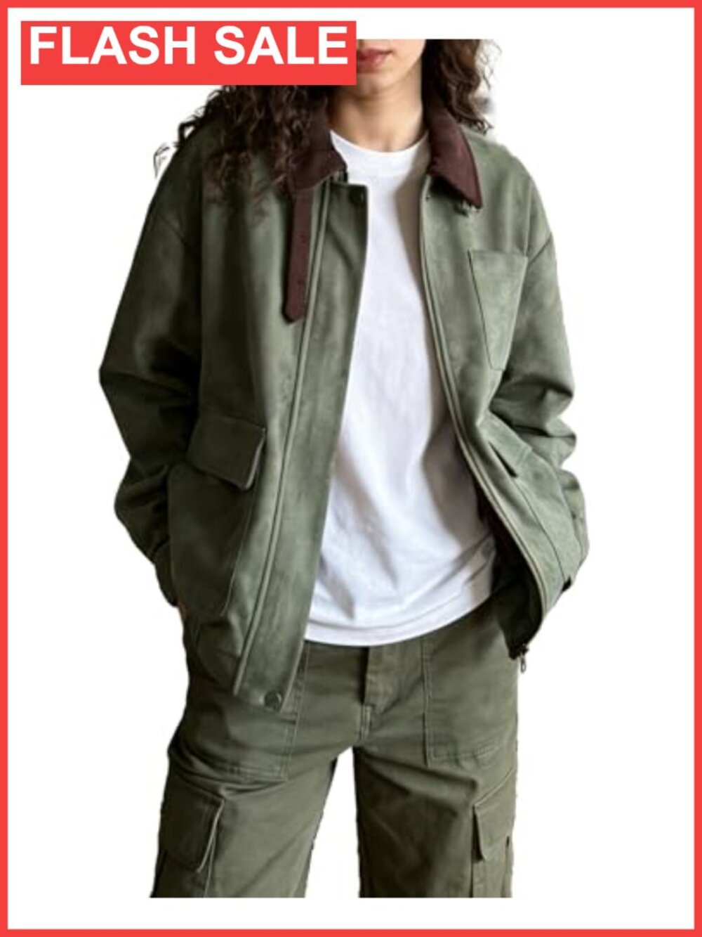 Faux Suede Bomber Jacket Oversized Barn Coat Corduroy Collar